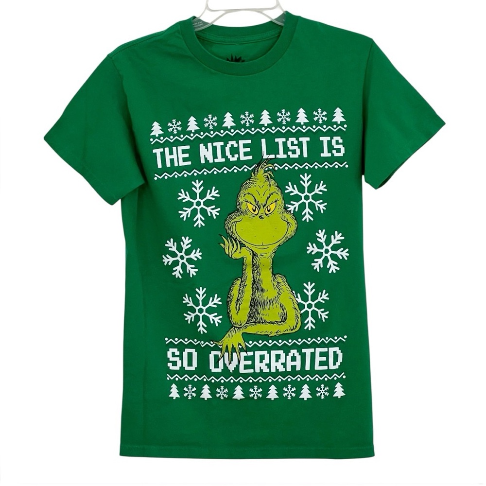 Dr. Seuss Grinch Short Sleeve Graphic Tee The Nice List is Overrated Green Small
